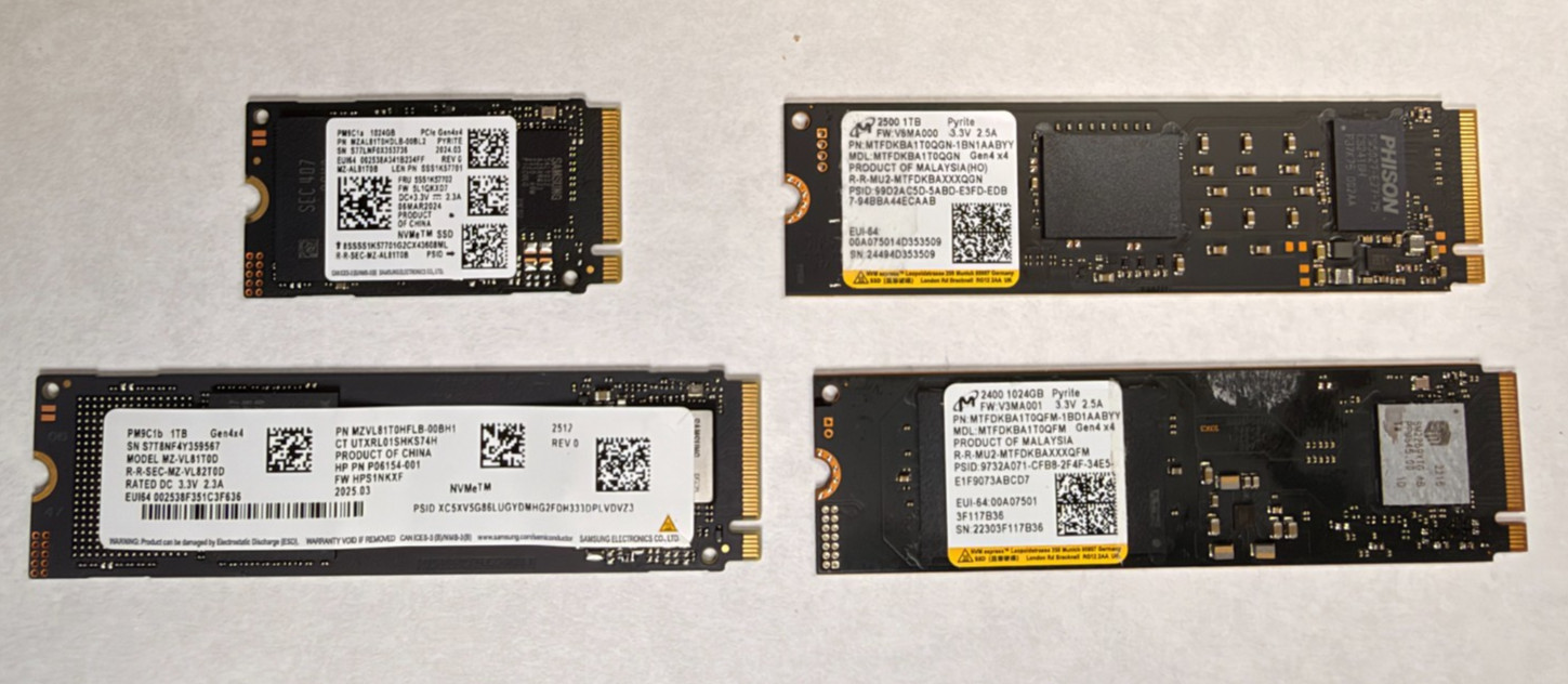 Lot of (4) 1TB NVME SSD M.2 2280 Samsung Micron  Used