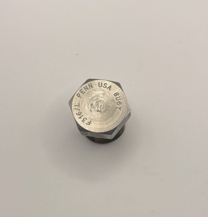 27MM hex head F316/L 8U6Y Plug 1 1/8 inch long PMI PENN USA 27MM hex head F316/L 8U6Y Plug 1 1/8 inch long PMI PENN USA