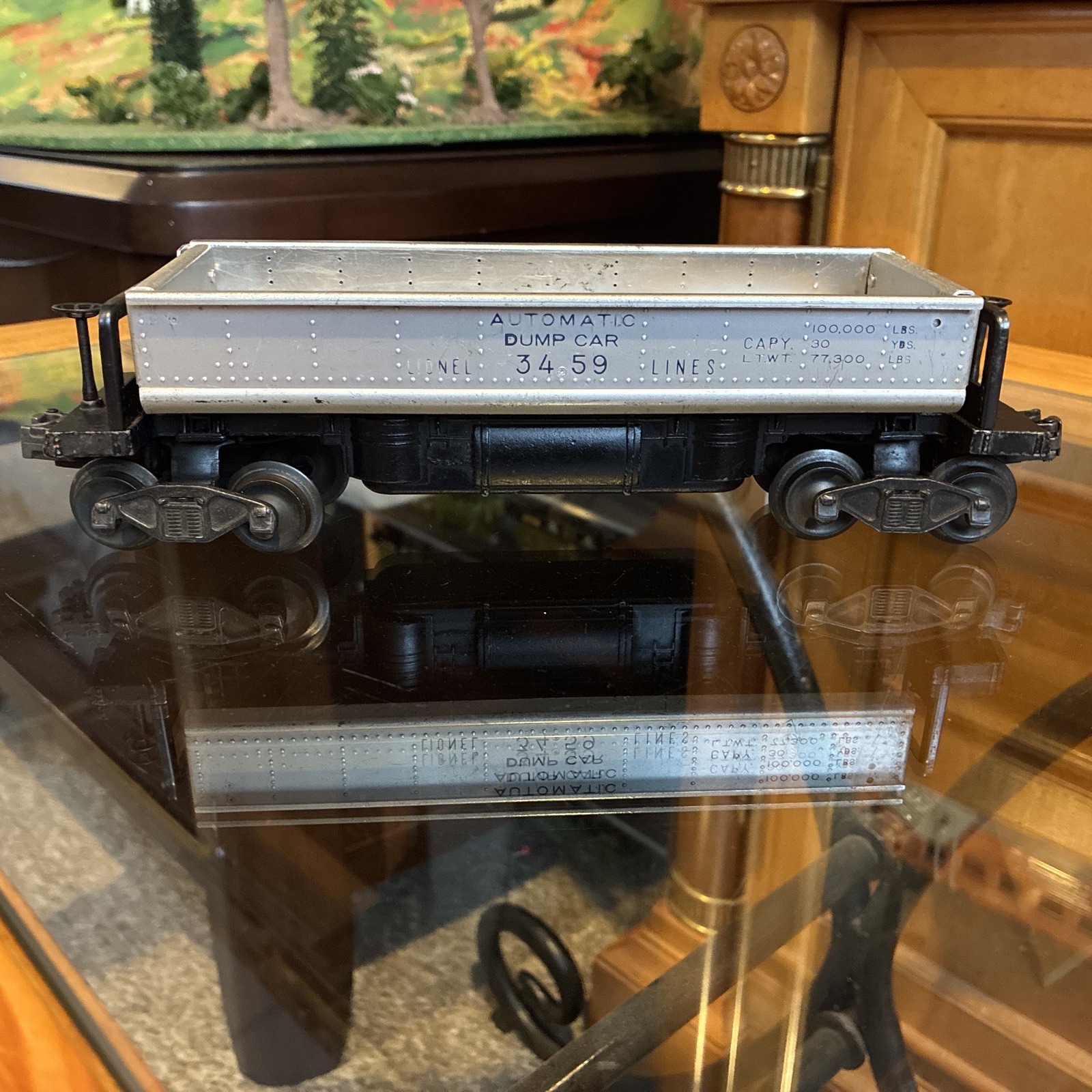 ~ORIGINAL~LIONEL POSTWAR 3459 SILVER AUTOMATIC DUMP CAR (SCARCE)