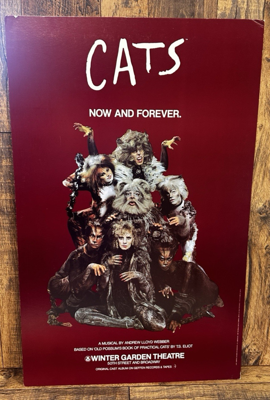 VINTAGE 1981 CAT\'S BROADWAY PLAY WINDOW CARD POSTER PREOWNED 14X22
