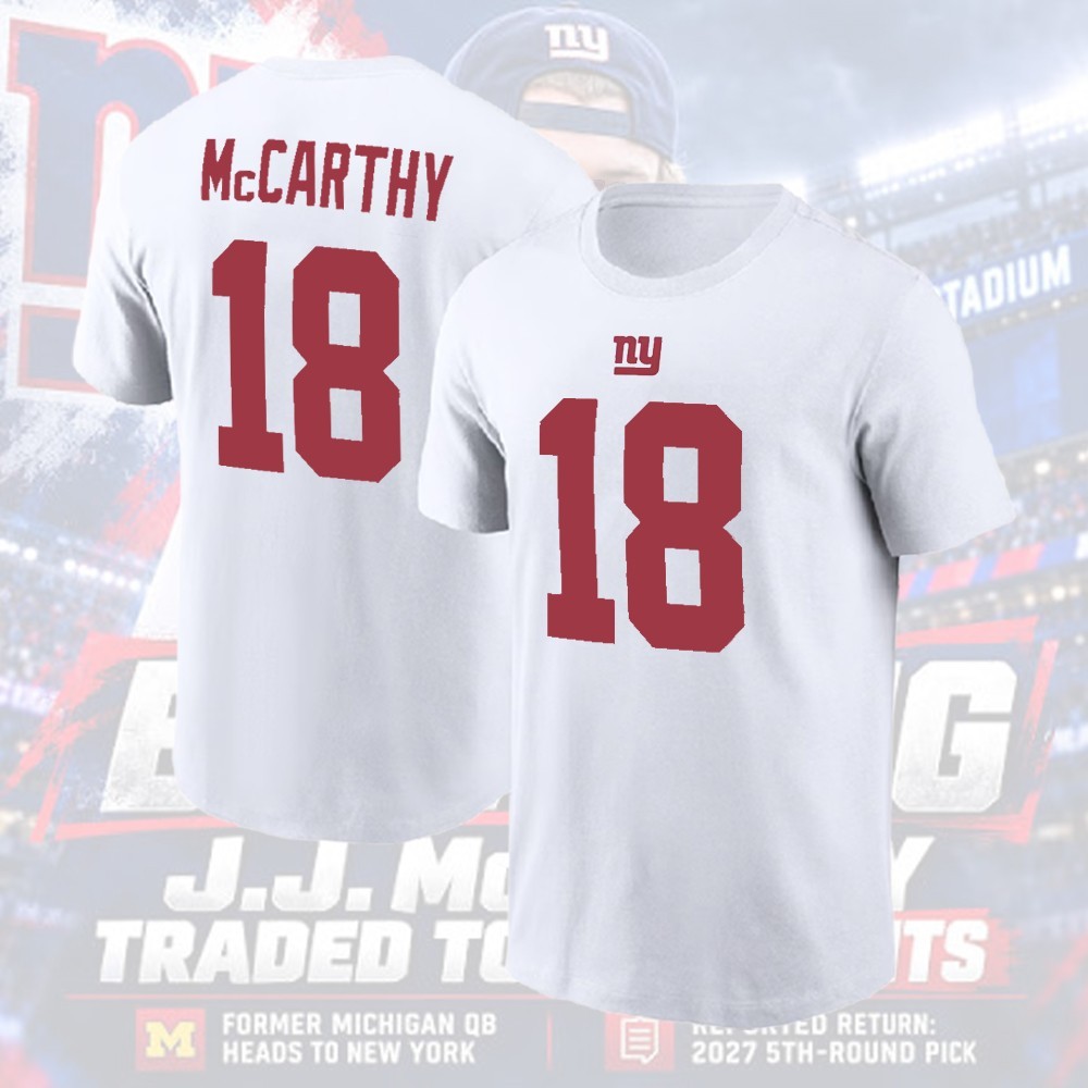 WELCOME J.J. McCarthy #18 New York Giants 2026 Player Name & Number Unisex Fans WELCOME J.J. McCarthy #18 New York Giants 2026 Player Name & Number Unisex Fans