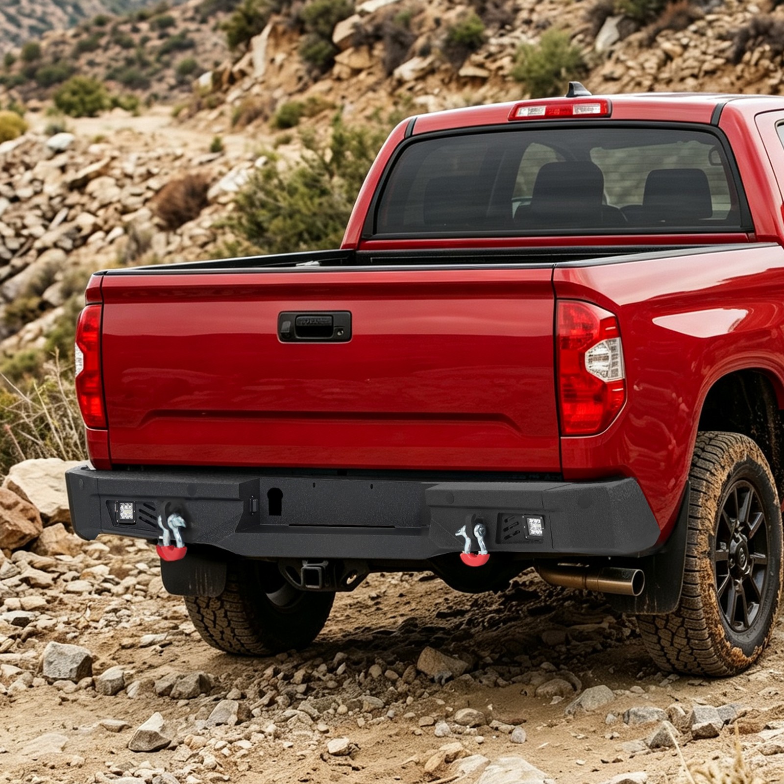 For 2014-2021 Toyota Tundra Steel Rear Bumper W/LED Lights D-rings Sensor Holes