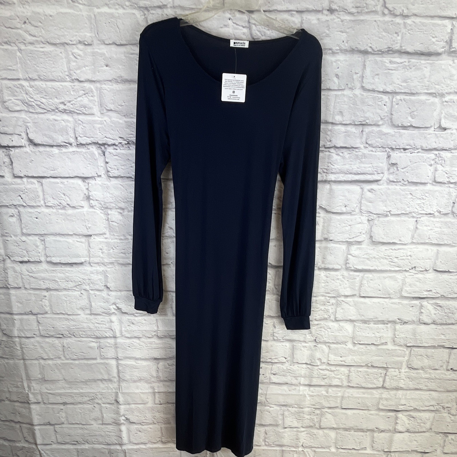 LAmade NWT Minimalist Boho Navy Stretch Tie Back Micromodal  Midi Dress Size M 