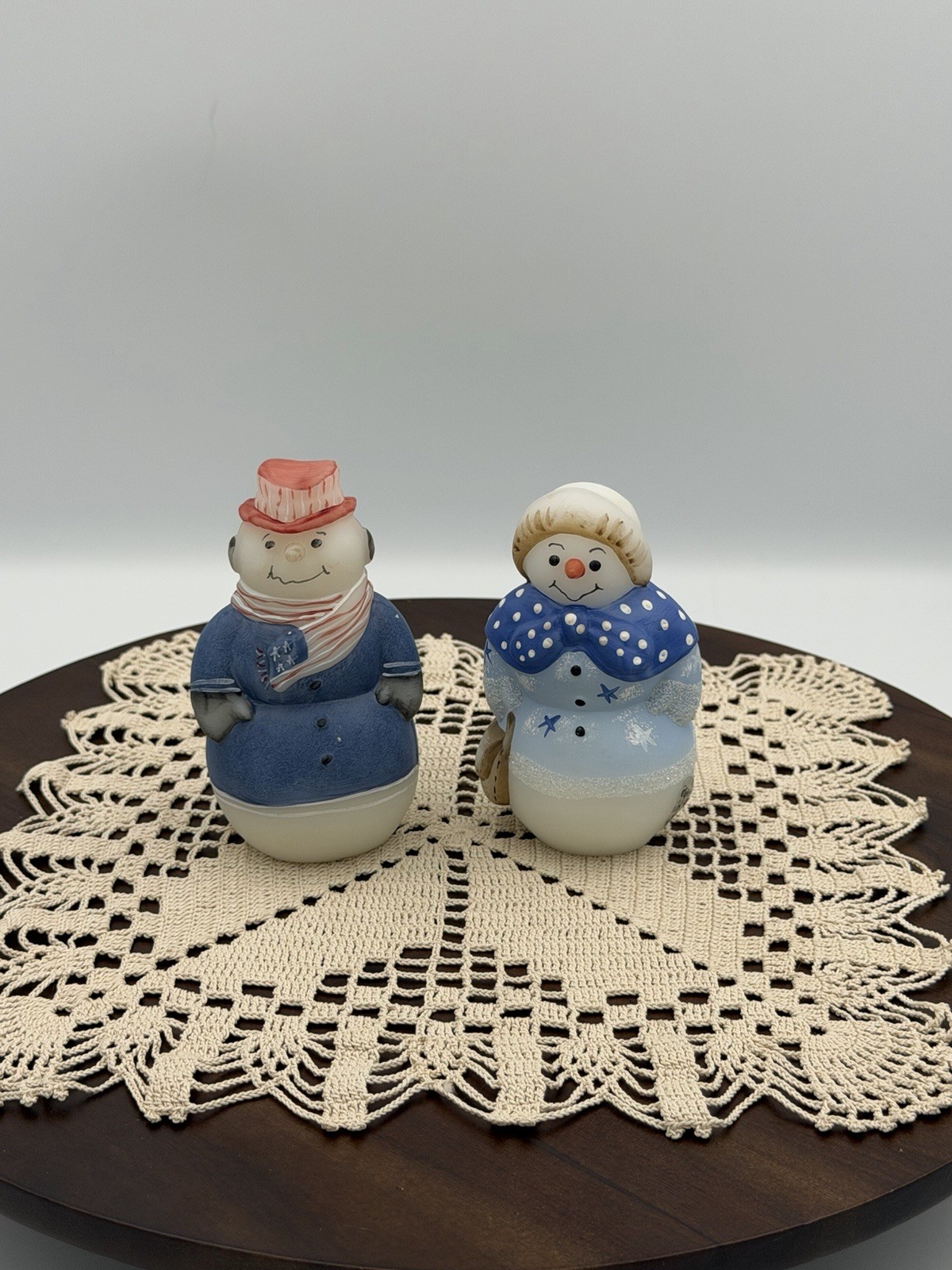 Adorable Fenton Frosty & Friend Snowman & Snowlady Patriotic Hand Painted Signed
