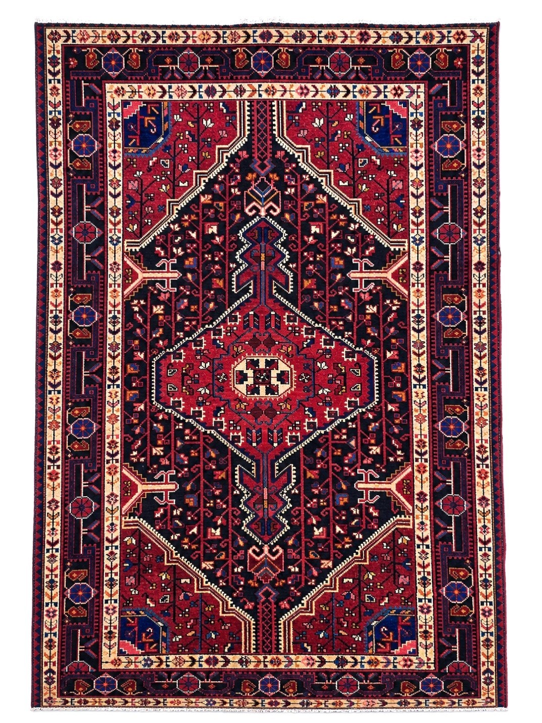Vintage Hamedan 5x8 Tribal Geometric Hand Knotted Wool Oriental Area Rug Boho