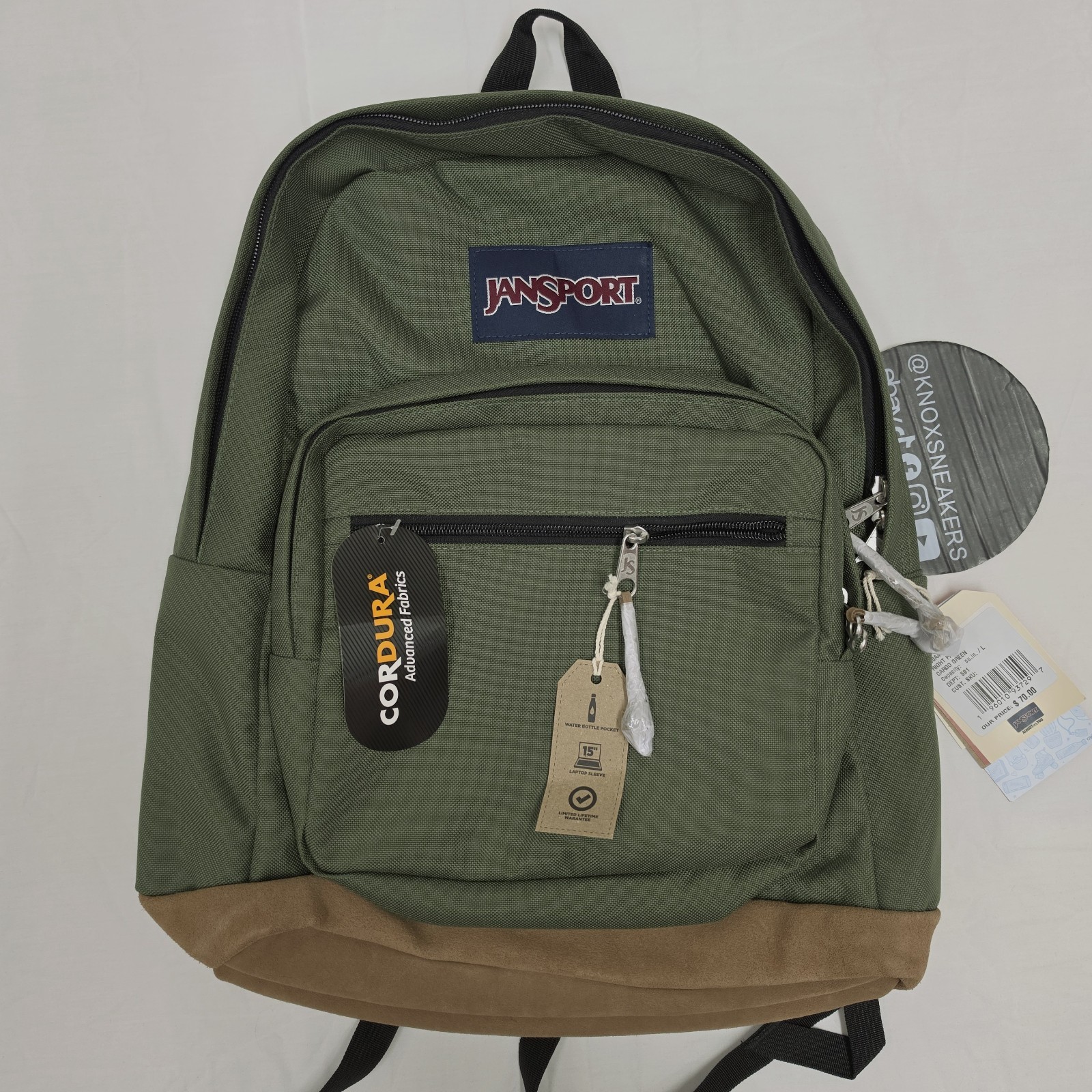 JanSport Right Pack Backpack Premium Cordura Fabric Suede Bottom Cargo Green JanSport Right Pack Backpack Premium Cordura Fabric Suede Bottom Cargo Green