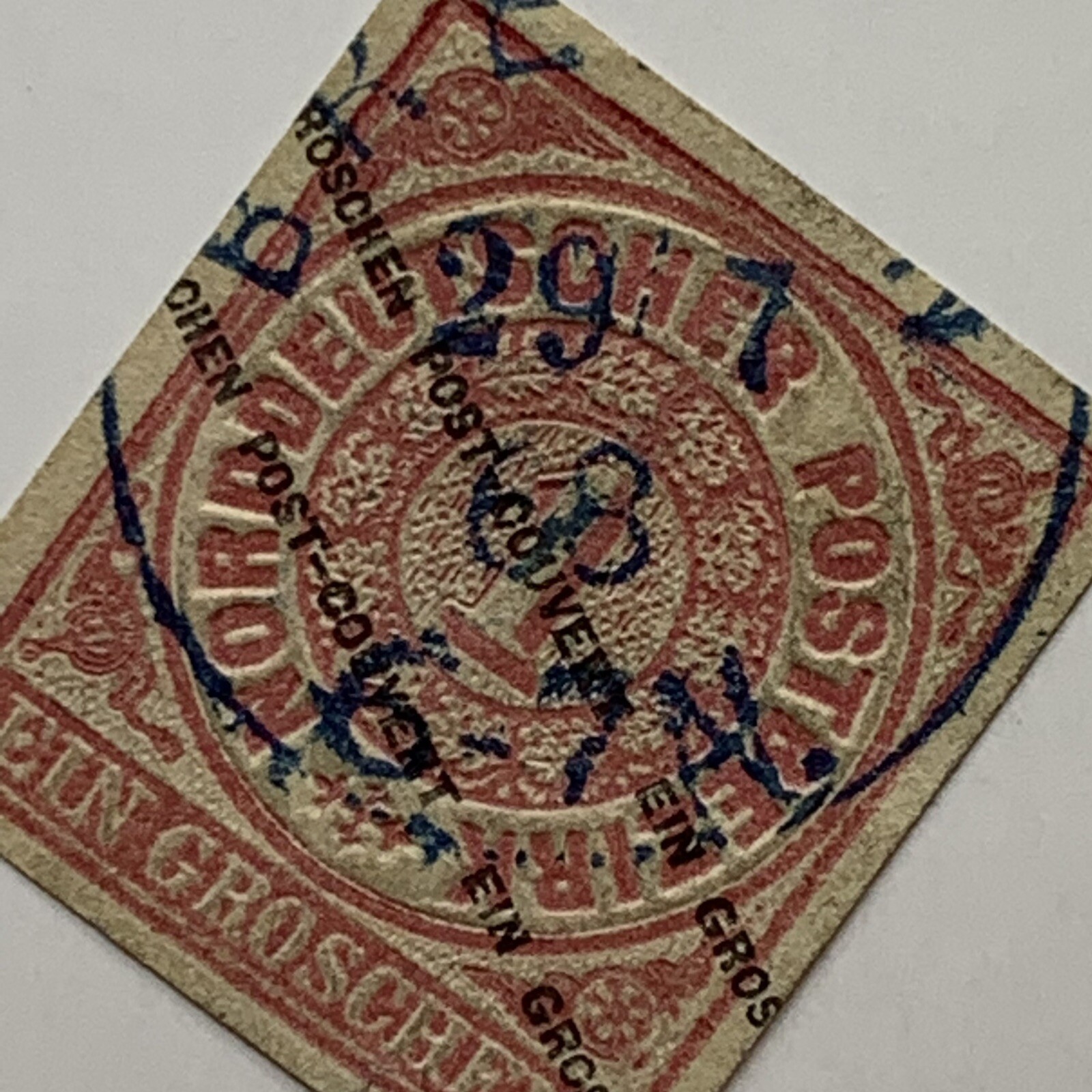 RARE 1868 NORTH GERMAN STATE GROSCHEN POST COUVERT WITH INTERESTING BLUE CANCEL