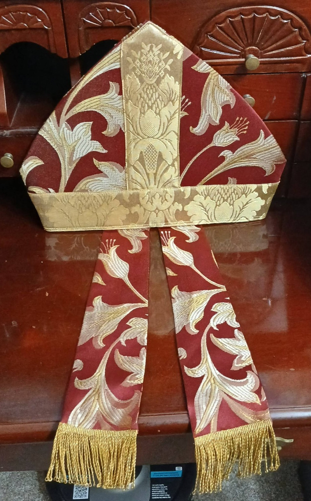 Beautiful Burgundy and Gold Bishop's Mitre Vestment