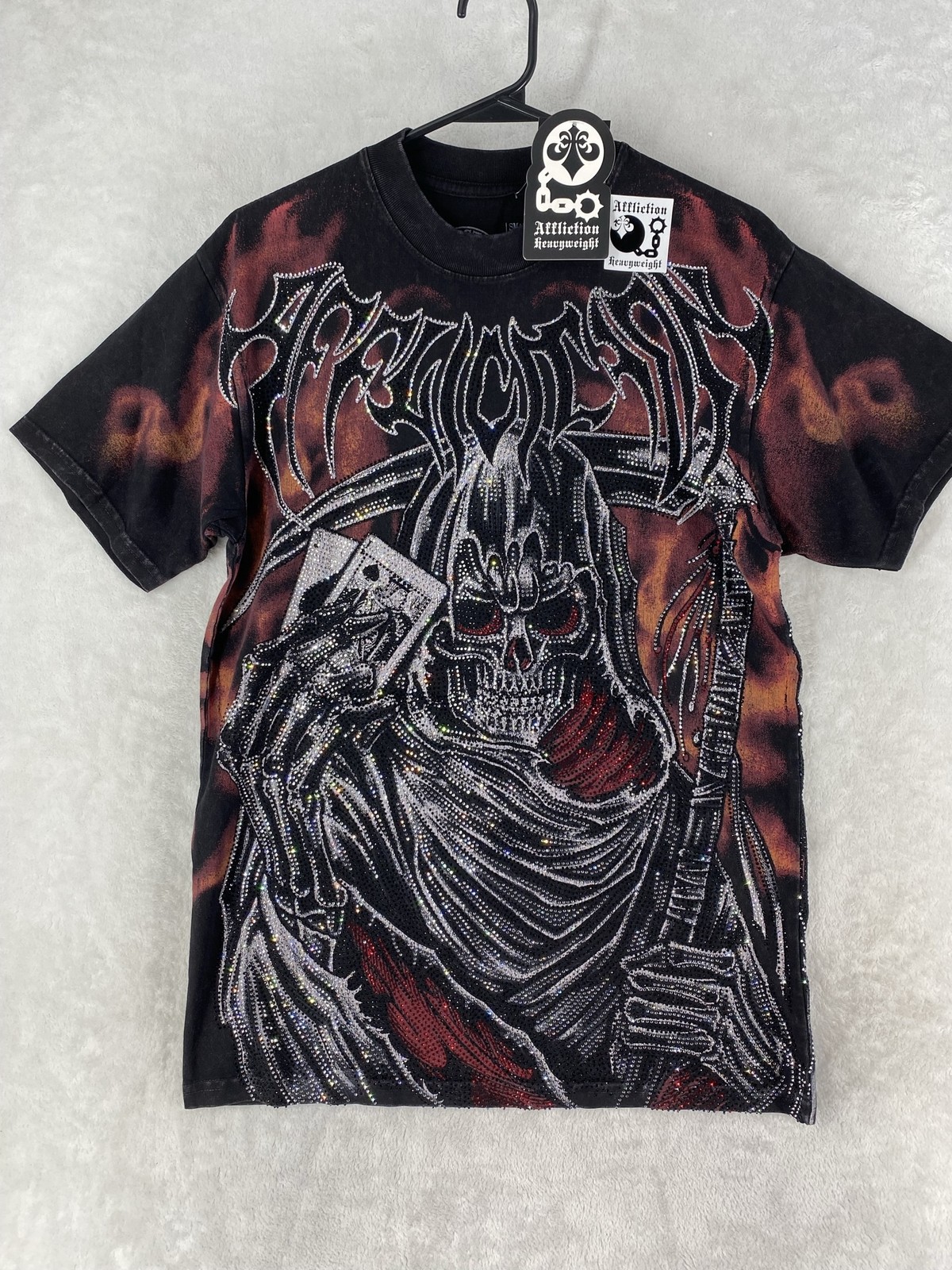 Affliction Shirt Mens Small Black Mortal Wagers Grim Reaper Graphic Tee NEW