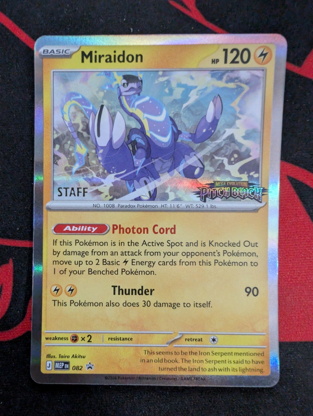Miraidon STAFF STAMP 082 Pitch Black Pre-Release Holo MEP Promo Pokemon NM Miraidon STAFF STAMP 082 Pitch Black Pre-Release Holo MEP Promo Pokemon NM