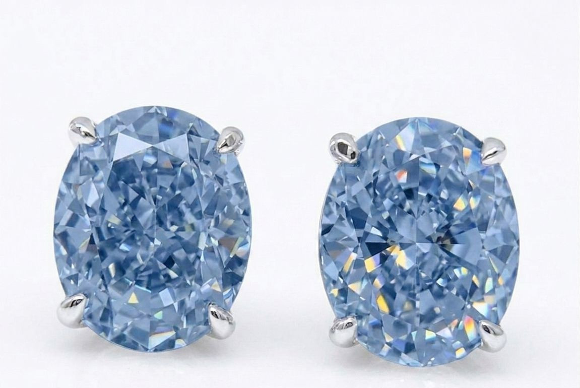 Rare 8.00 Ct Certified Oval Cut Natural Blue Diamond Studs VVS1 925 Silver