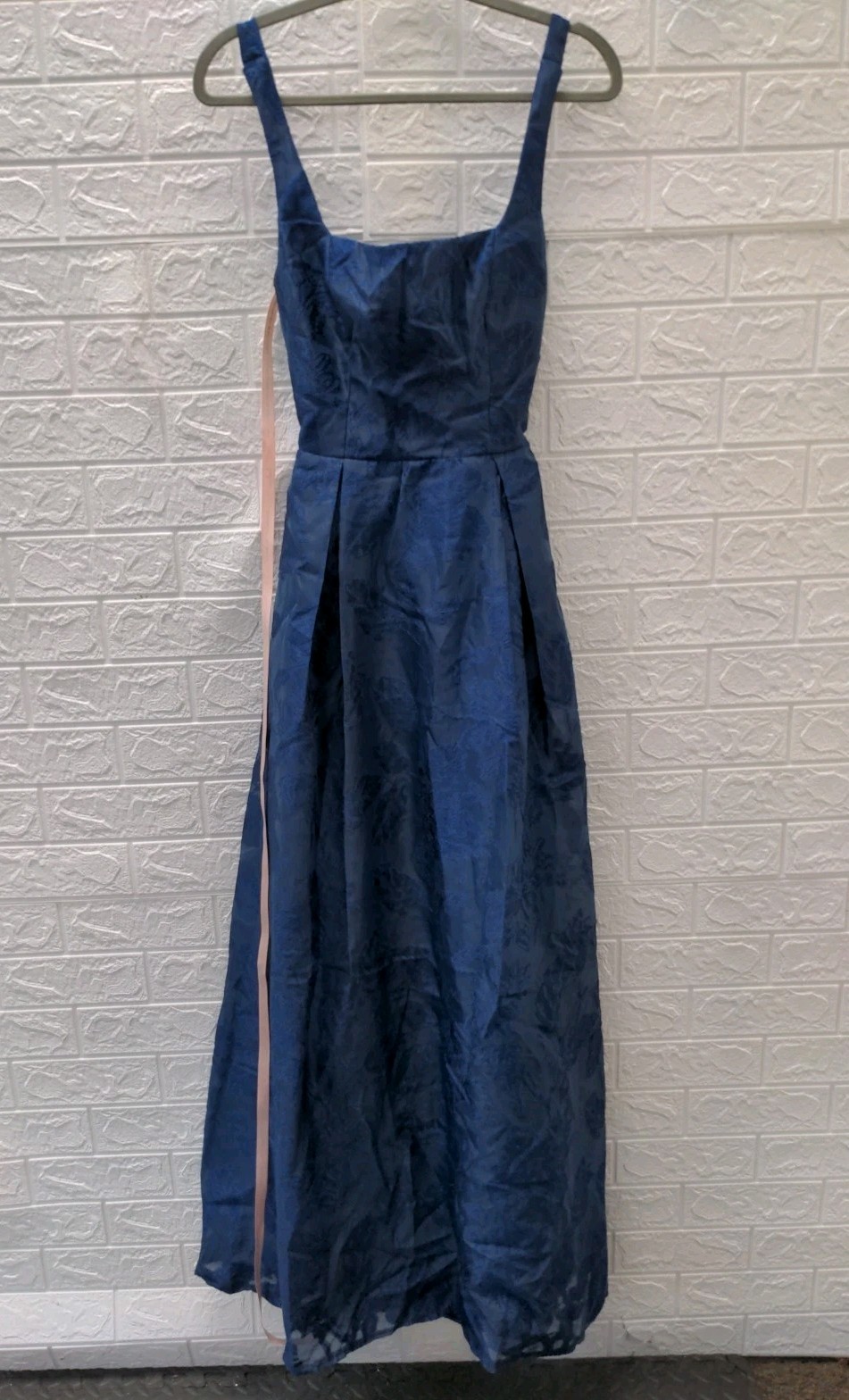 New Lulus Perfected Aura Navy Jacquard Tie Back Maxi Dress With Pockets Size S