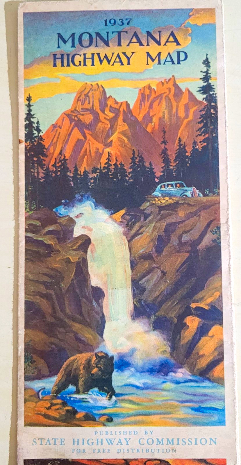 1937 Montana Highway Map Irvin “Shorty” Shope Original Vintage Western Americana