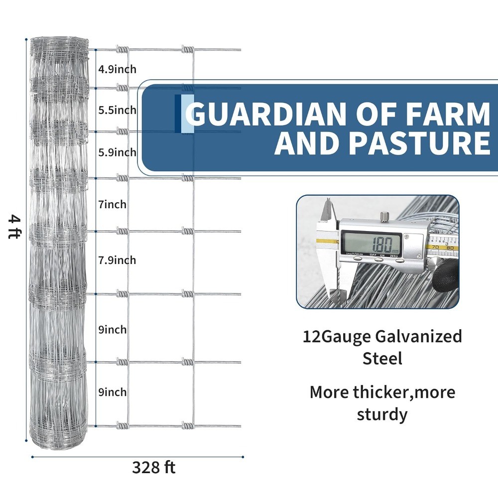 4/5FTx 328FT Cattle Fence Galvanized Wire Fence Metal Field Farm Protect Fencing 4/5FTx 328FT Cattle Fence Galvanized Wire Fence Metal Field Farm Protect Fencing