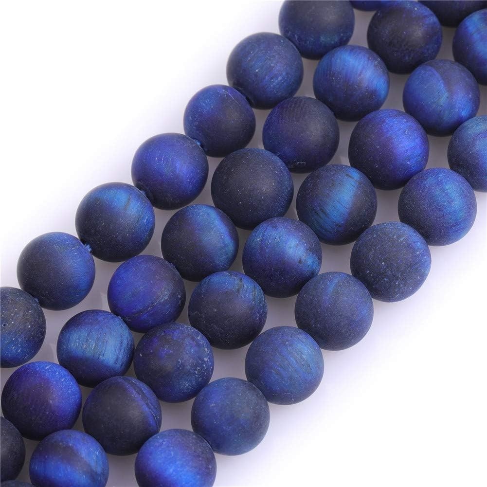 GEM-Inside 8mm Natural Stone Lapis Blue Tiger Eye Frosted Matte Unpolished Ro...