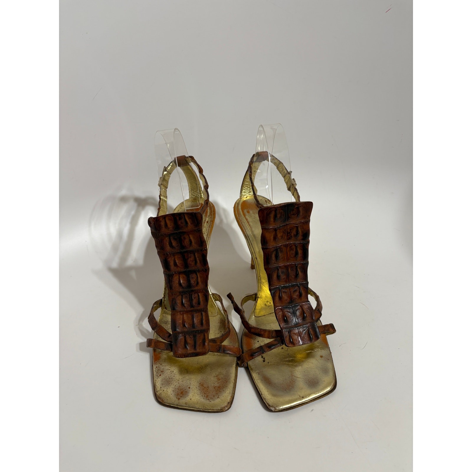 Vtg Roberto Cavalli Brown Croc Leather Sandal Heels 39 Vtg Roberto Cavalli Brown Croc Leather Sandal Heels 39