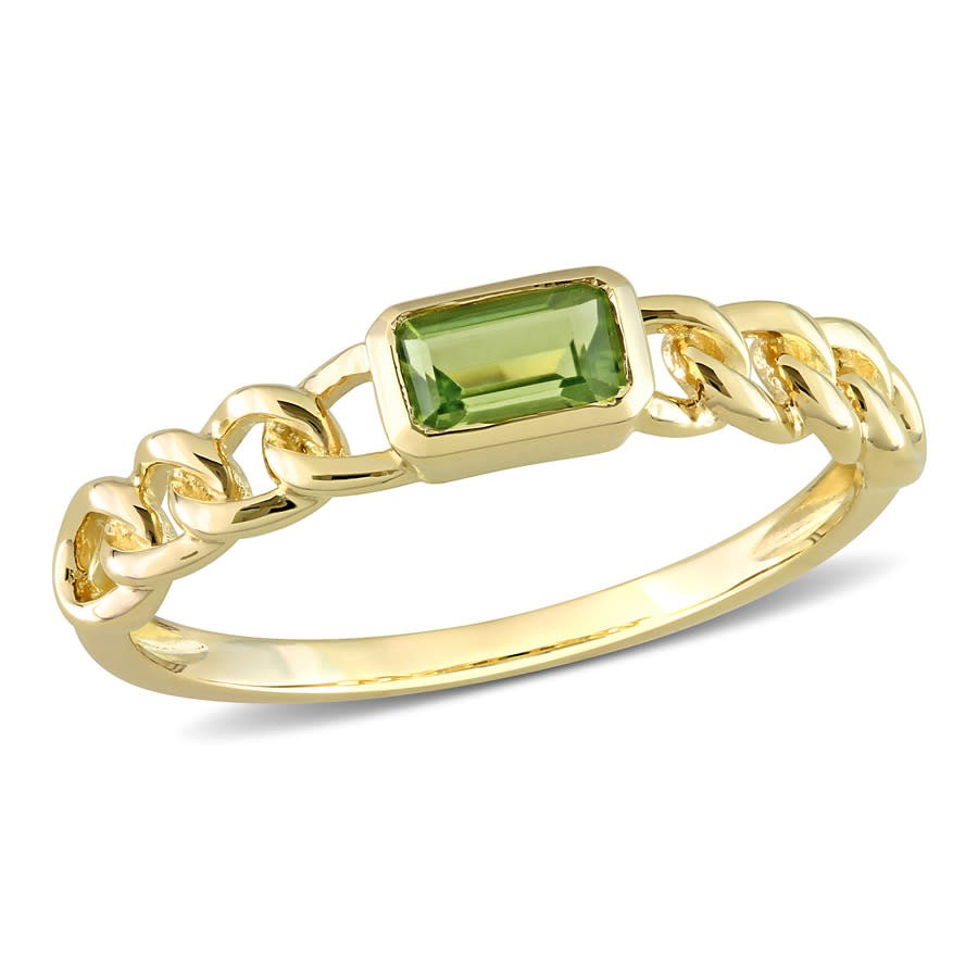 AMOUR 1/3 CT TGW Octagon Peridot Link Ring In 10K Yellow Gold