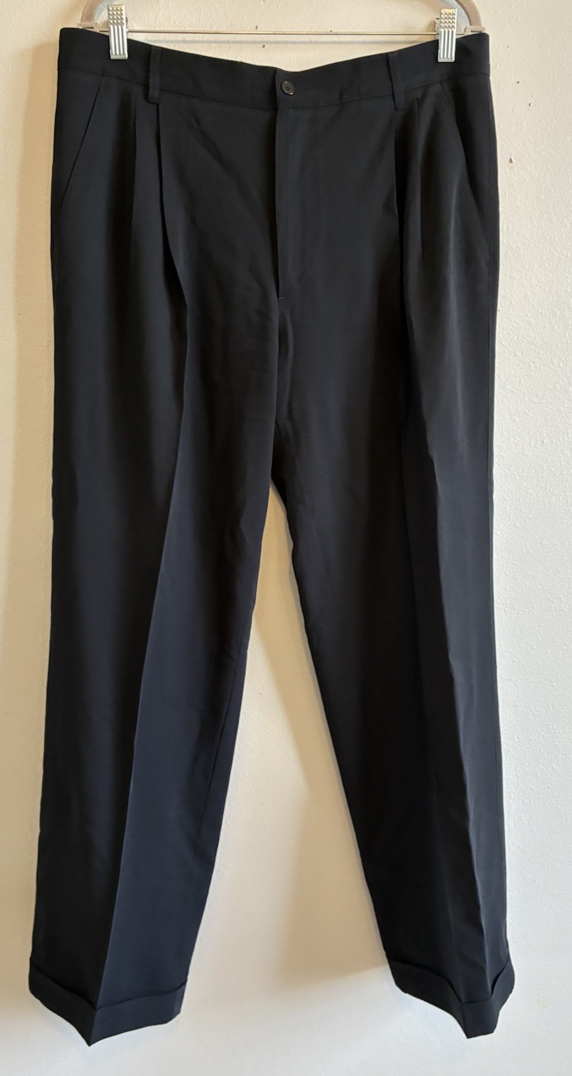 VTG Gianni Versace 100% Wool Pants Men 36x30 Pleated Trousers Black Italy 90\'s