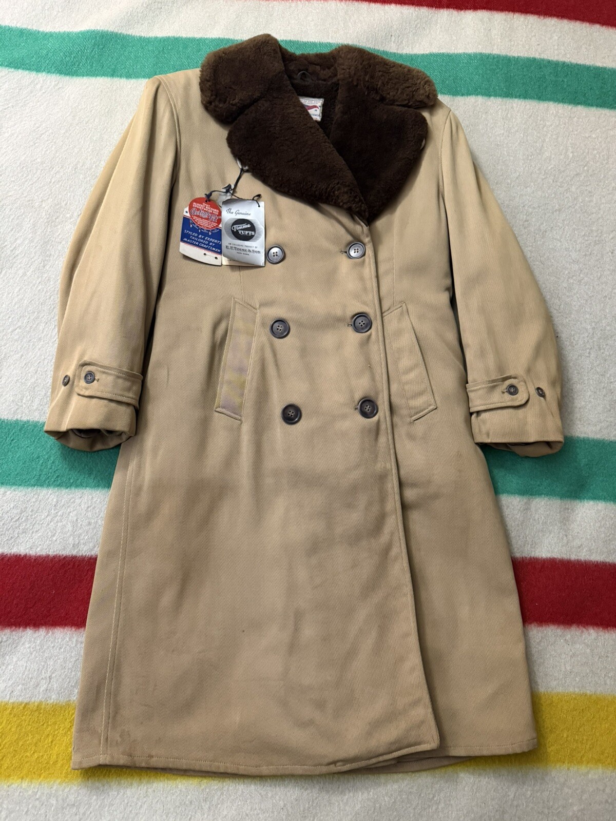 Vintage 30s 40s Albert Richard Cravenette Alpaca Overcoat Jacket Large Deadstock
