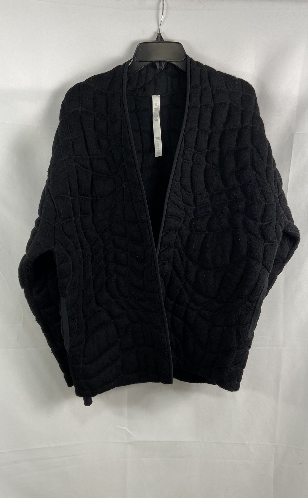Lululemon Women\'s Black Bark Quilt Merino Wool Blend Open Wrap Jacket Size 6