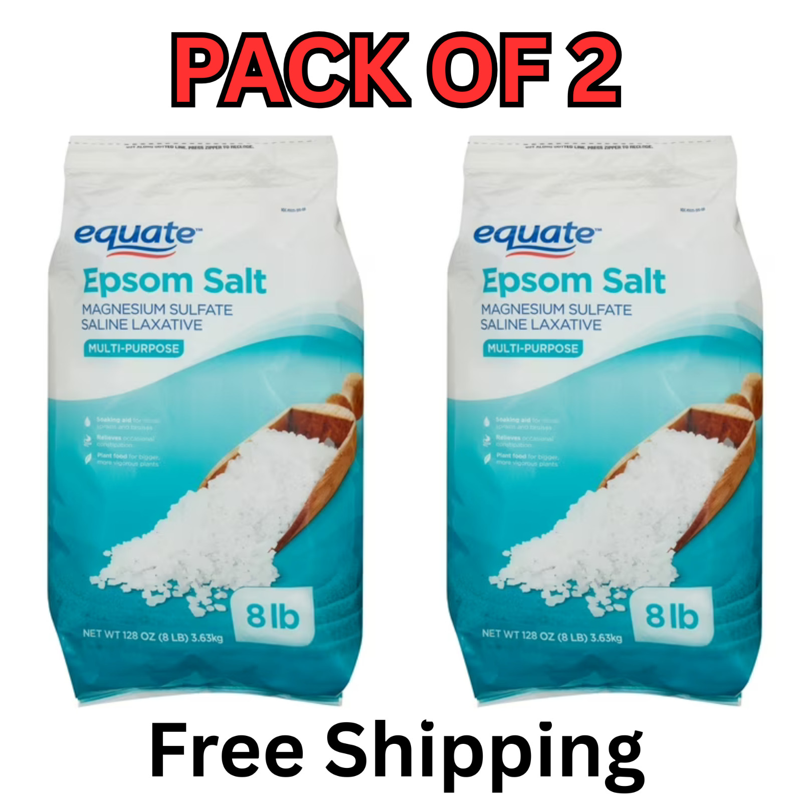 Equate Epsom Salt, Magnesium Sulfate, 128 oz (8lb), Unscented - ( PACK OF 2 )