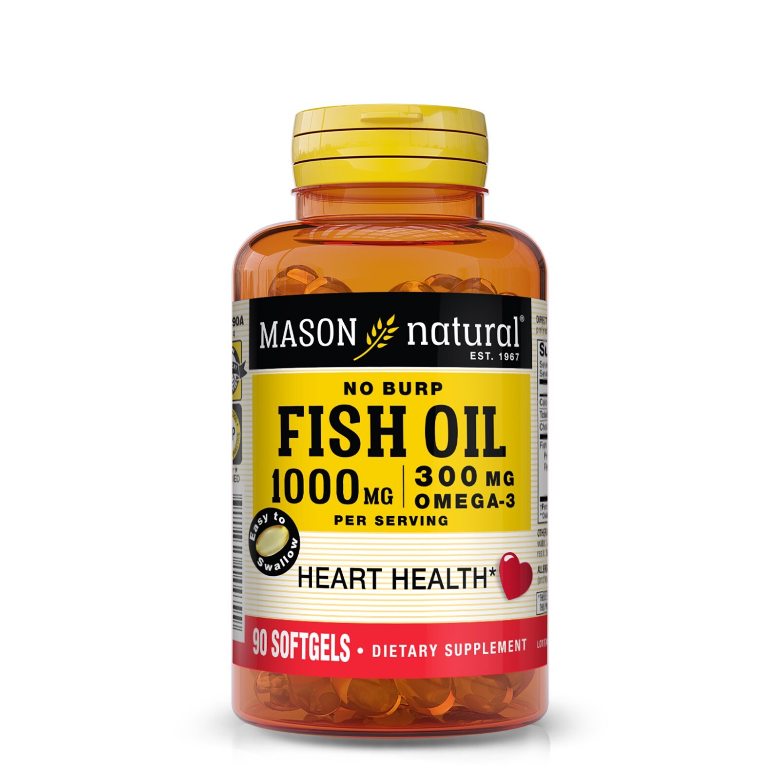 Mason Natural No Burp Fish Oil 1000 mg Omega-3 300 mg Healthy Heart, 90 Softgels Mason Natural No Burp Fish Oil 1000 mg Omega-3 300 mg Healthy Heart, 90 Softgels