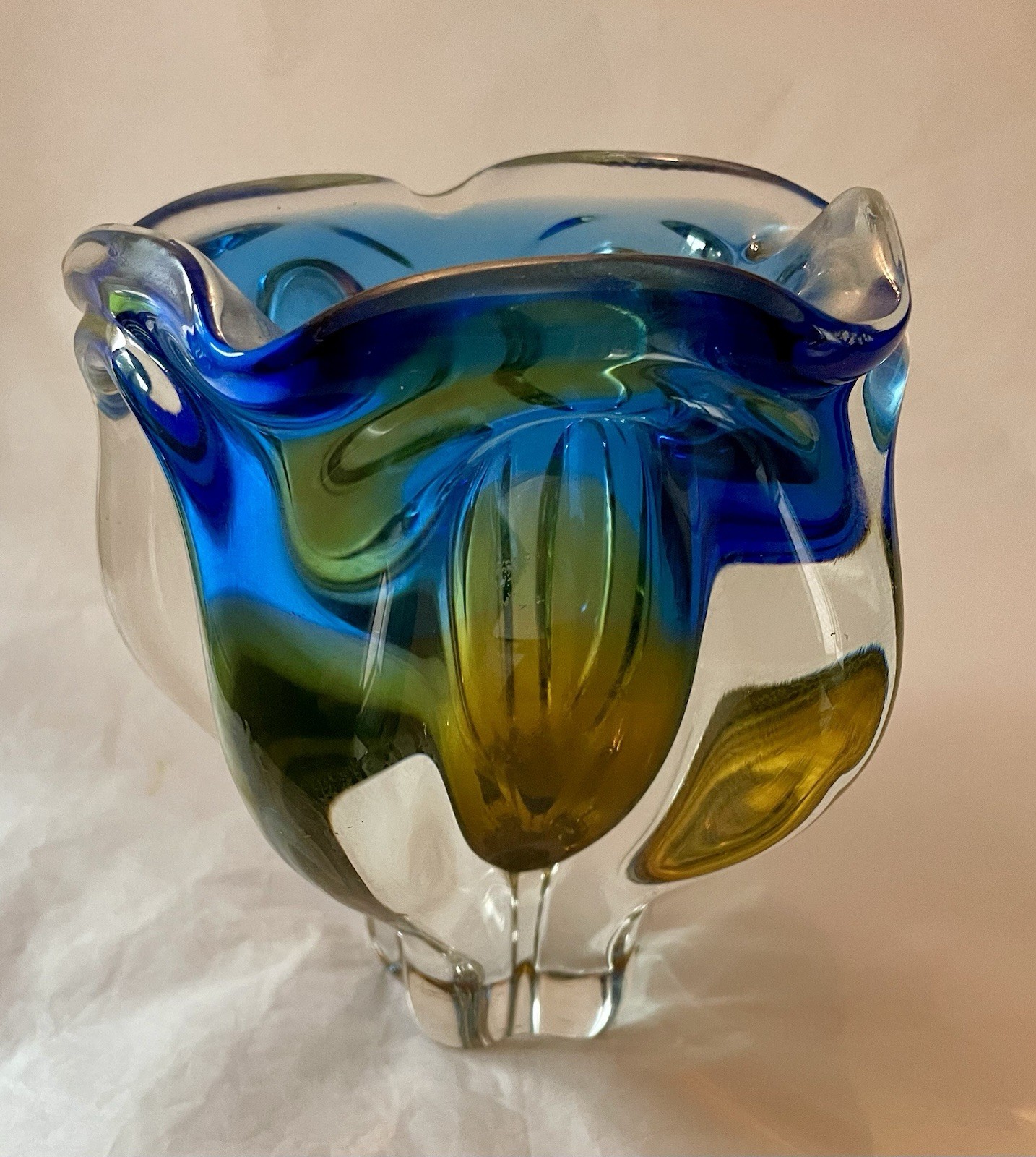 Elegant Josef Hospodka/ Czech Vase /jardeniere Hand Blown Glass Art Vintage
