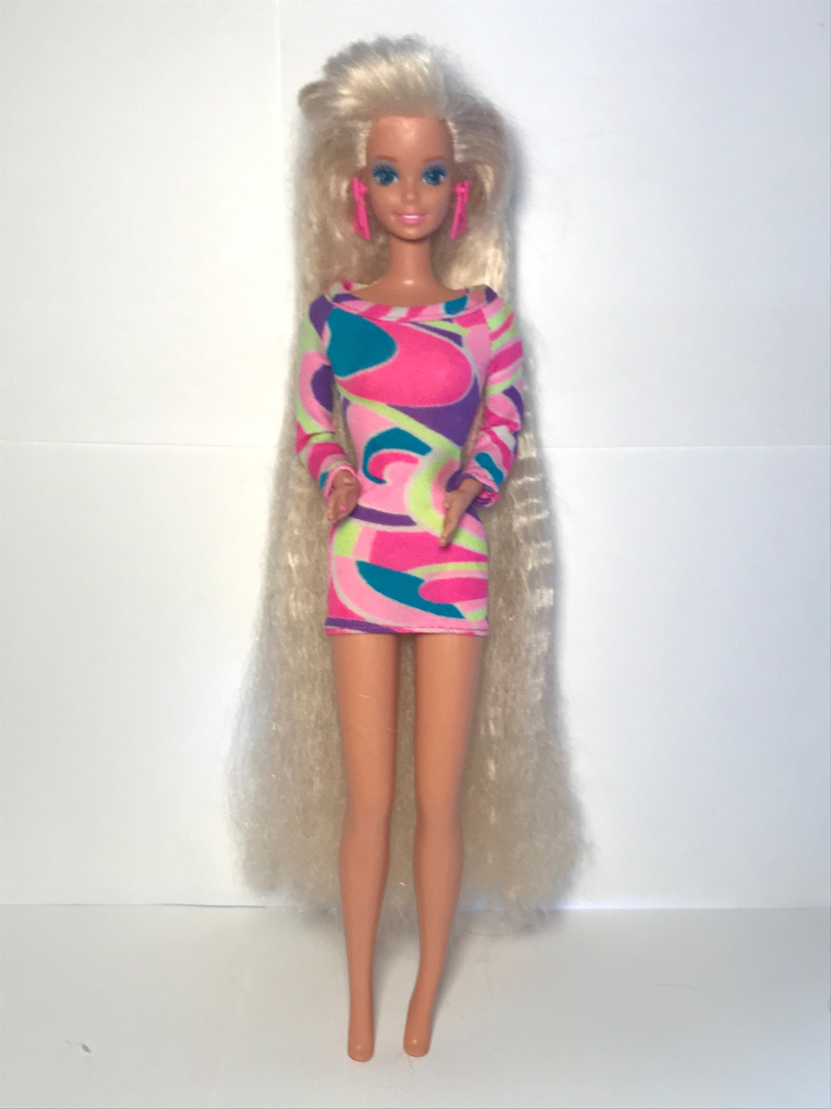 Vintage 1991 Totally Hair Blonde Barbie Doll Original Dress Earrings Ring #1112 Vintage 1991 Totally Hair Blonde Barbie Doll Original Dress Earrings Ring #1112