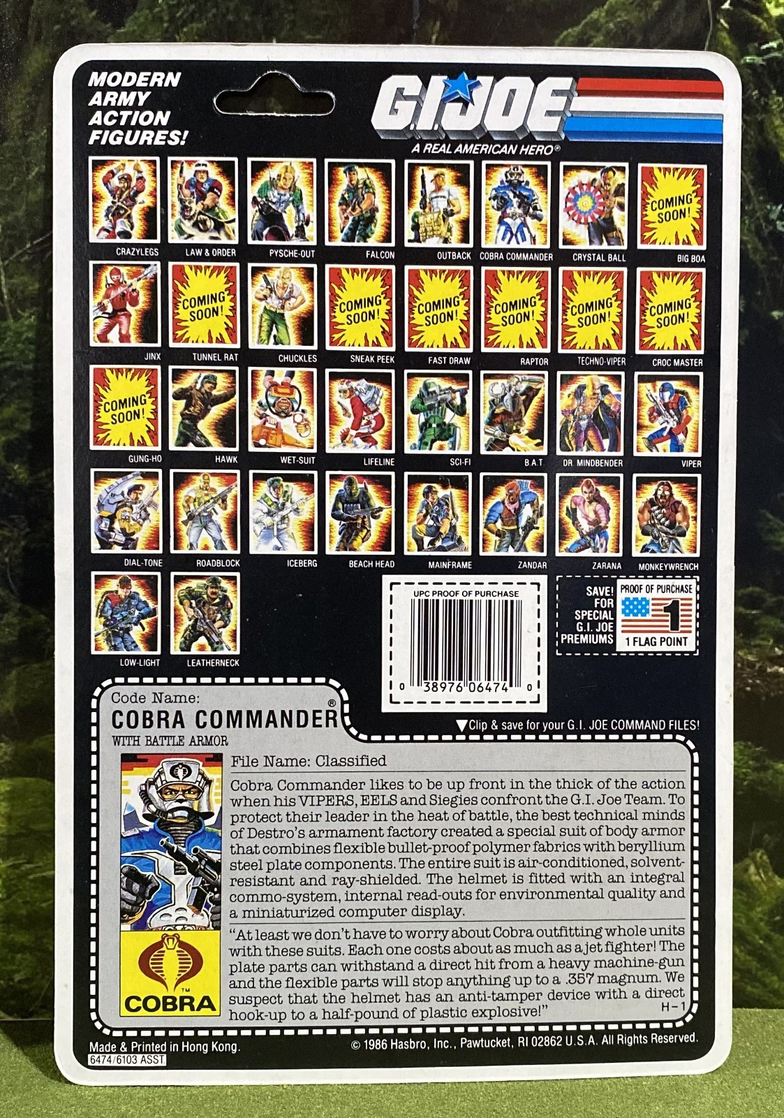 Vintage 1987 G.I. Joe COBRA COMMANDER v3 Full UNCUT File Card Back - EXPLOSION 