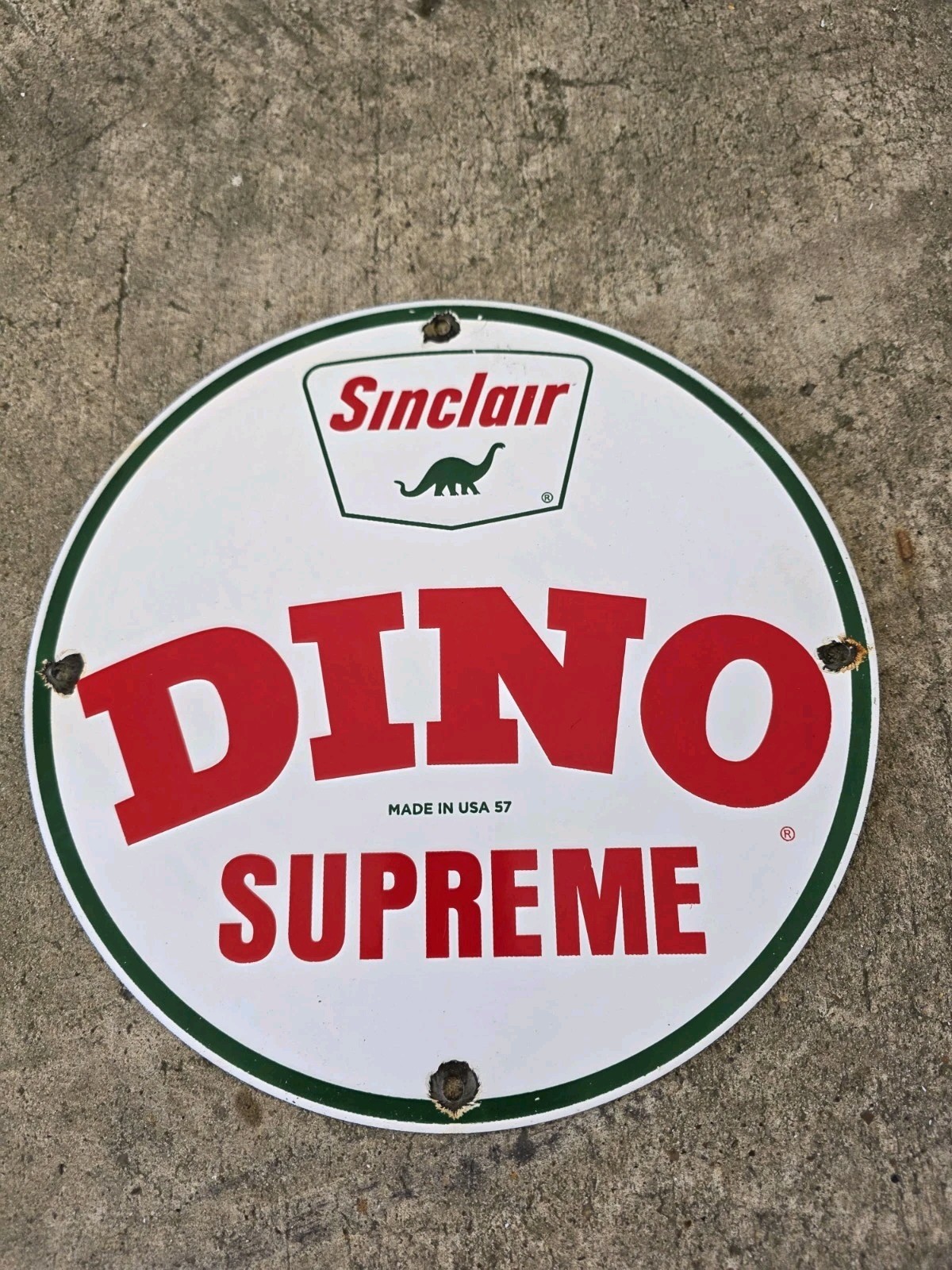 VINTAGE 1957 SINCLAIR DINO SUPREME GAS STATION PORCELAIN SIGN 12