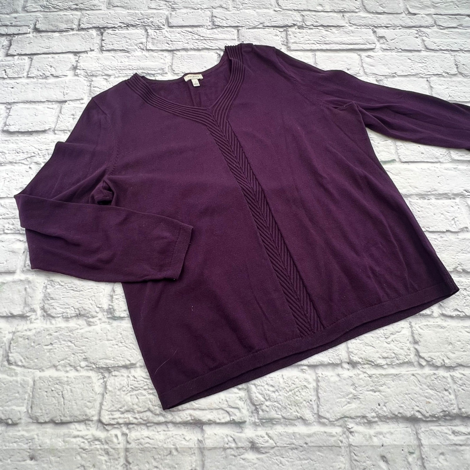 Talbots Factory Women\'s Plum Purple Fine Knit Cotton V-Neck Sweater Large Office Talbots Factory Women\'s Plum Purple Fine Knit Cotton V-Neck Sweater Large Office