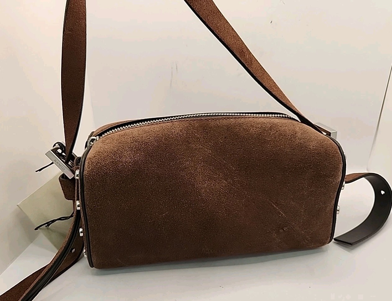 NEW Allsaints Women\'s Miro Barrel Suede Crossbody Bag - Brown