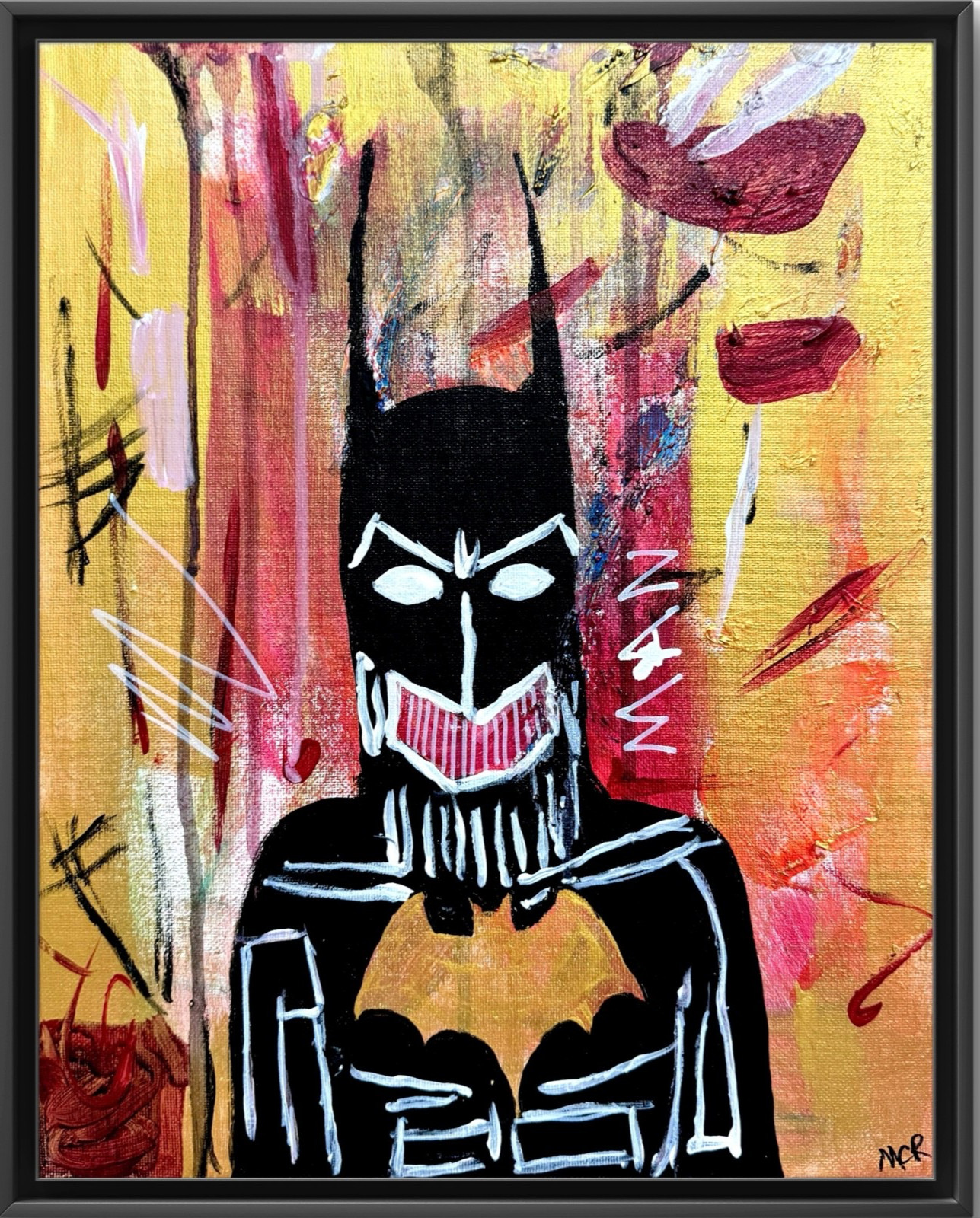 Rutenberg Original Batman Gold Basquiat Style 11x14 Signed Mixed Media Painting
