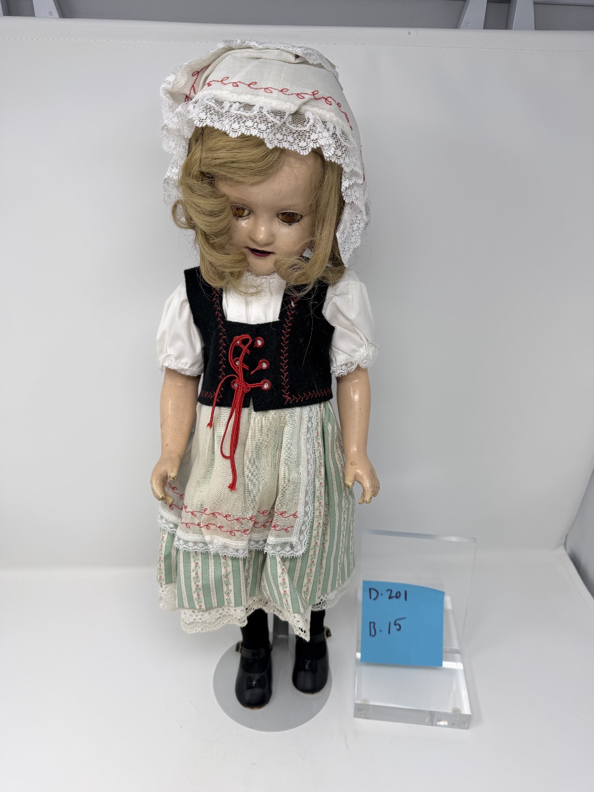 Vintage 1930s-40s Composition Doll Sleep Eyes Blonde European Folk Costume Vintage 1930s-40s Composition Doll Sleep Eyes Blonde European Folk Costume