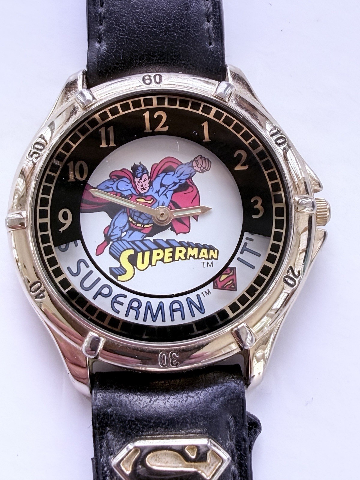 Vintage 1994 WALTHAM Superman Watch W Ticking Bezel “it’s A Bird” Phrase++ Mint
