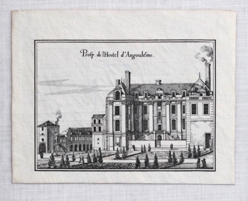 18thC French Copper Engraving 1725 Paris Hotel d Angouleme Architecture
