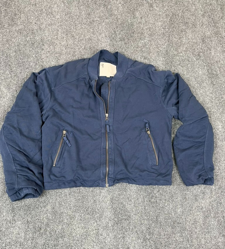 Pilcro By Antropologie Knit Bomber Jacket Top Zip-Up Navy Blue Long Sleeve SizeM
