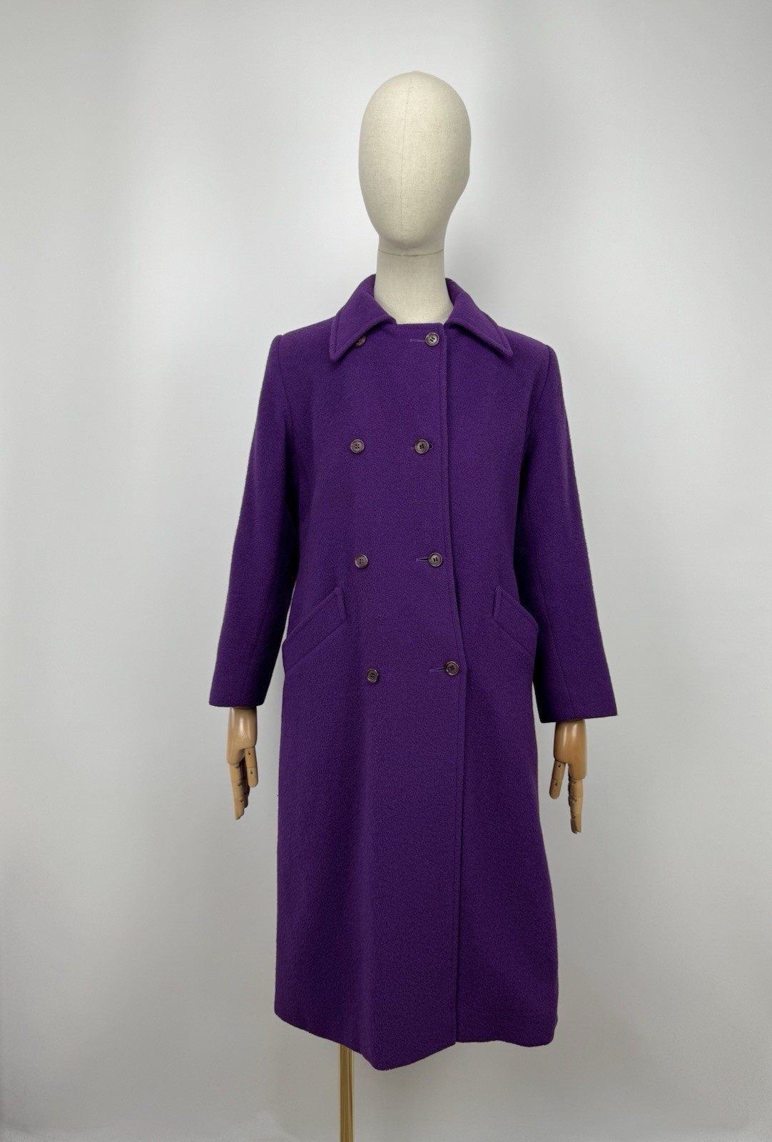 Vintage Windsmoor Purple Wool Pea Coat Double Breasted Made in England UK 12