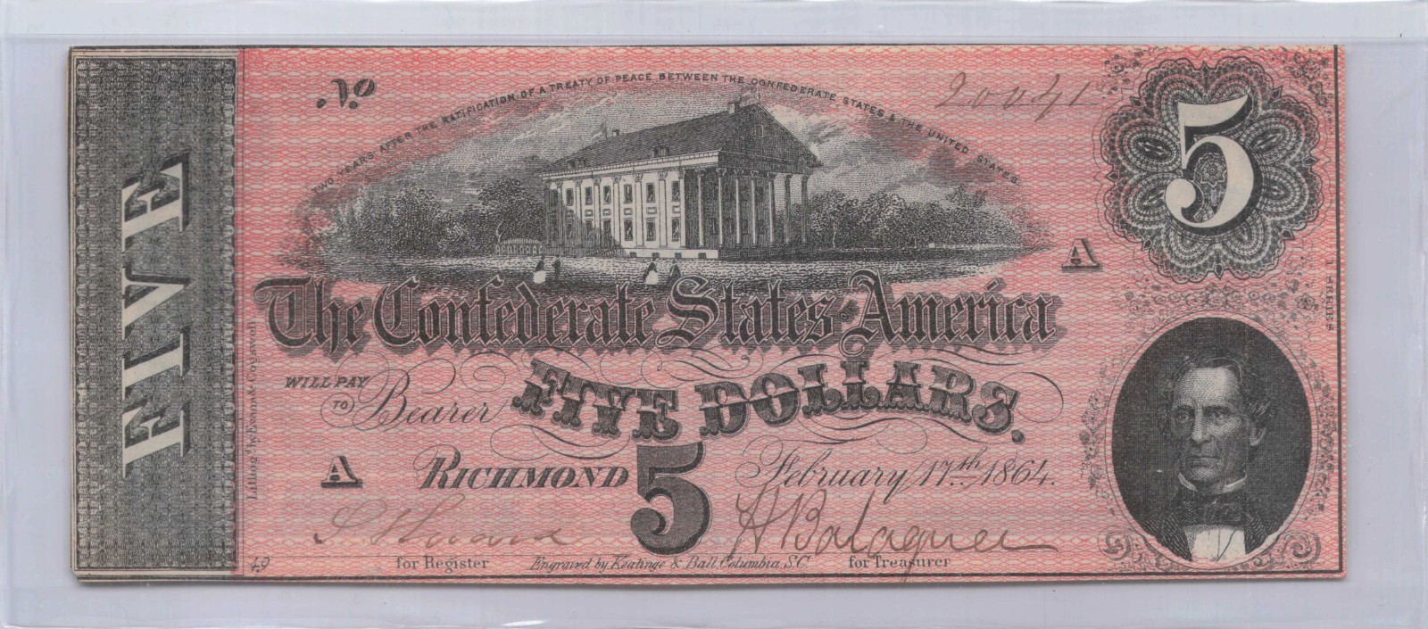 1864 $5 Five Note Confederate Note T-69 Rare 1864 $5 Five Note Confederate Note T-69 Rare