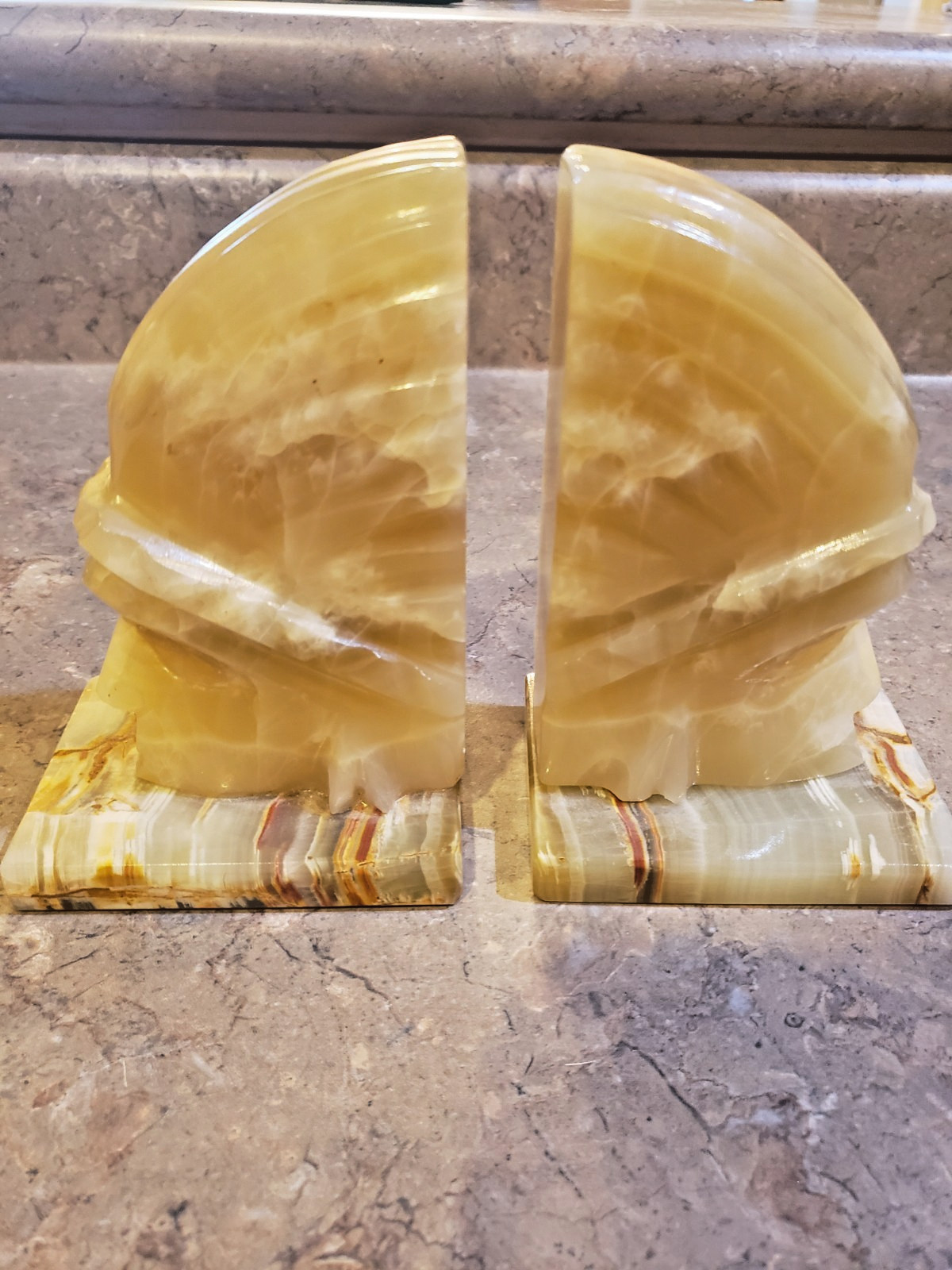 Vintage Hand Carved  Stone Indian Chief Head Warrior Bookends