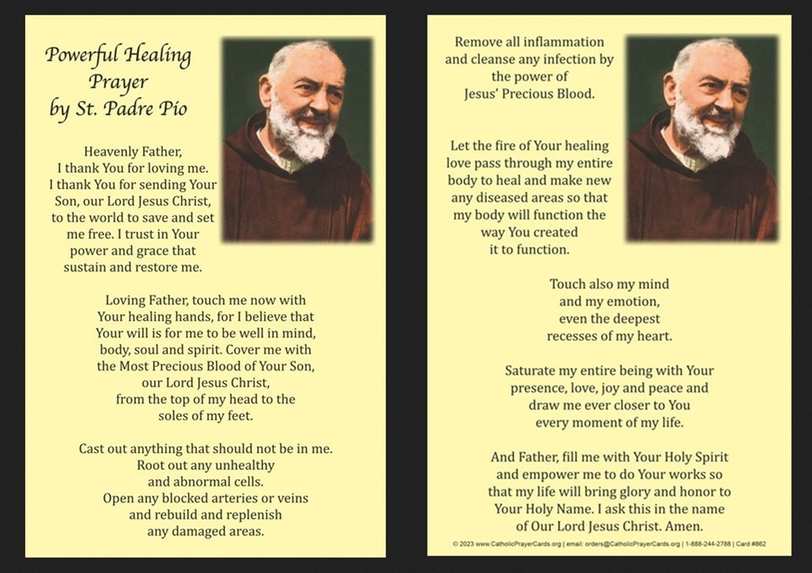 St Padre Pio Healing Prayer Large Holy Card 4x6 Inch Card Stock