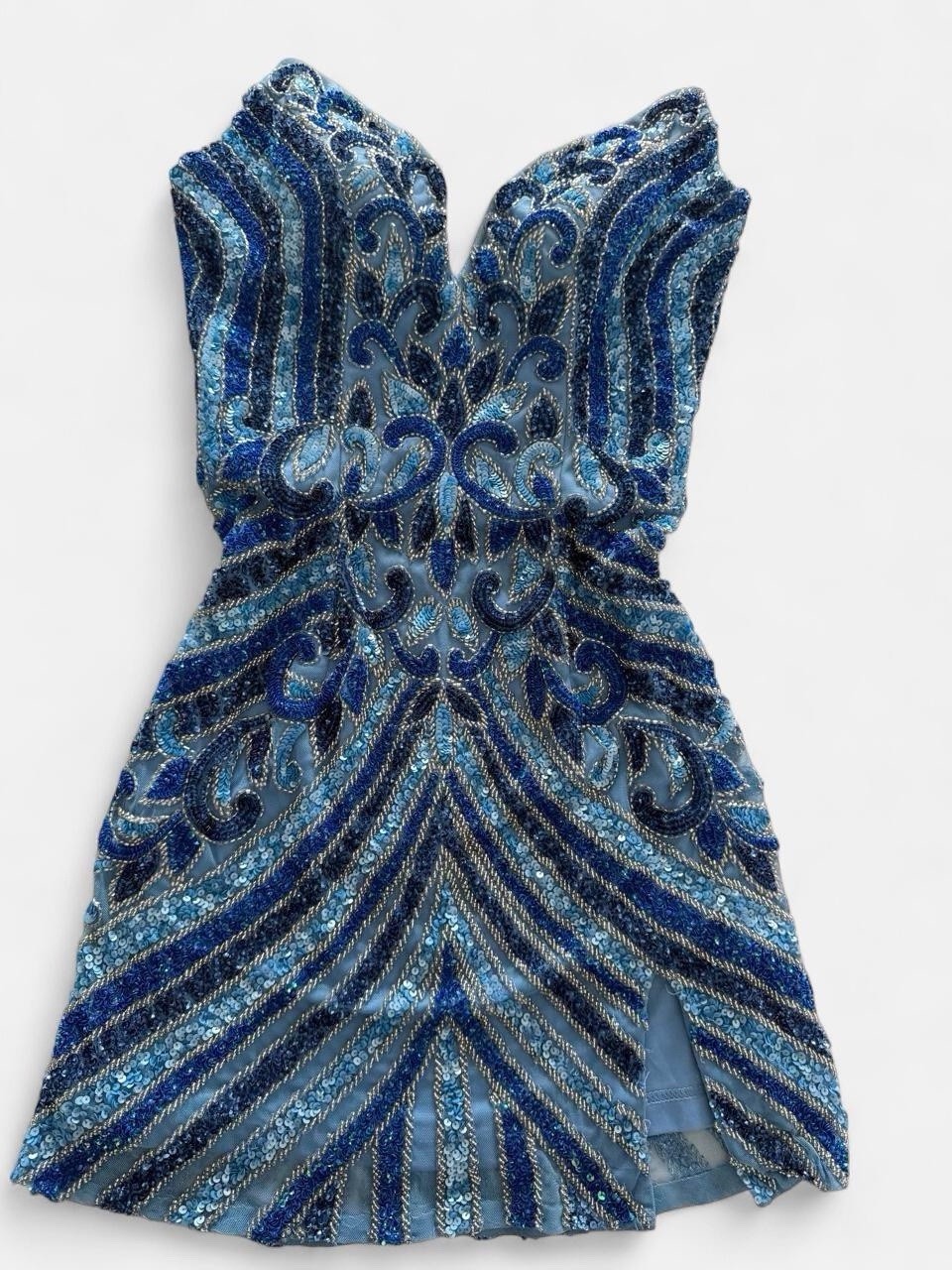 Jovani Blue Sweetheart Strapless Bodycon Beaded Sequin Short Dress 4