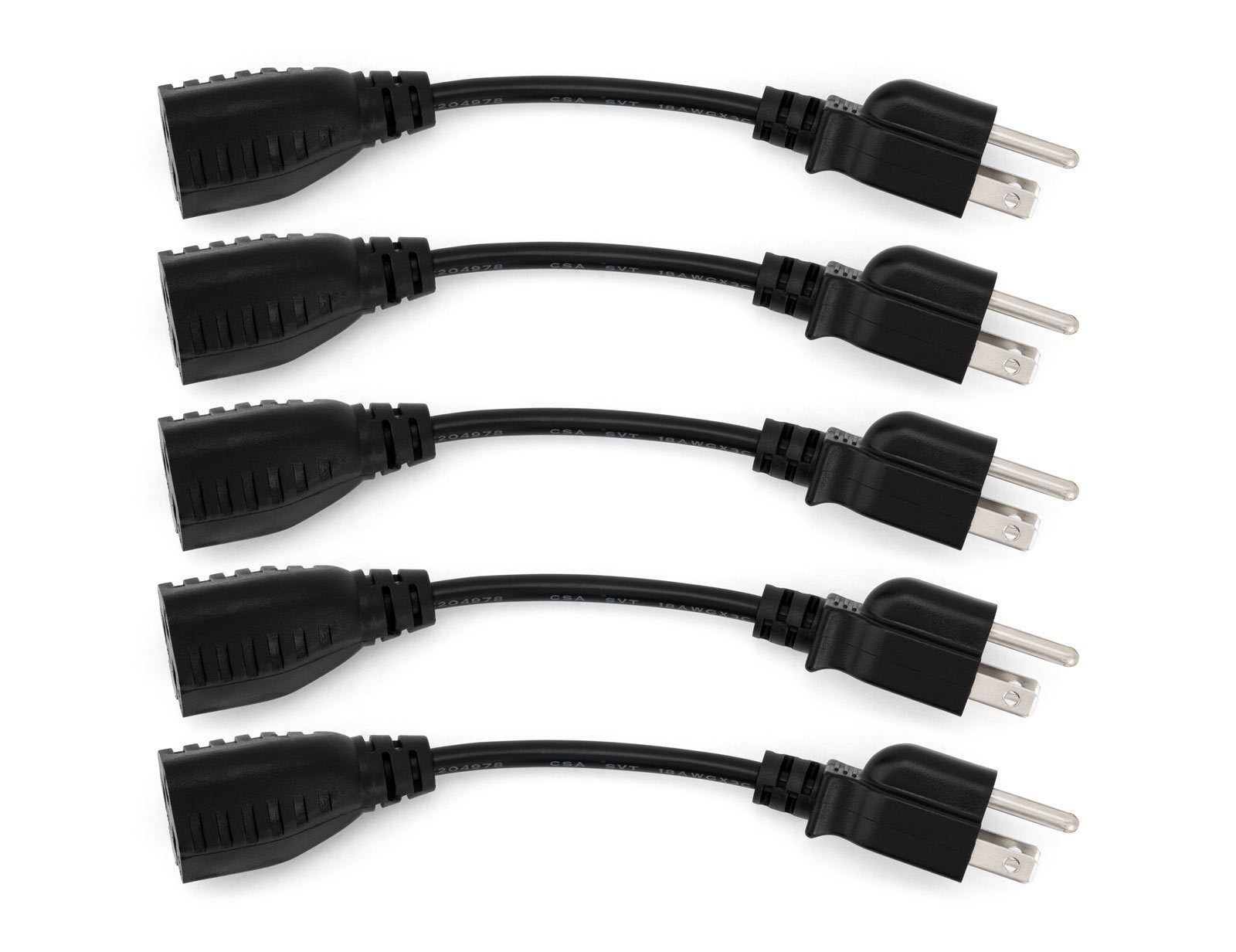 Sewell 6-Inch Power Extension Cable 5-Pack | Outlet Saver, 18 AWG