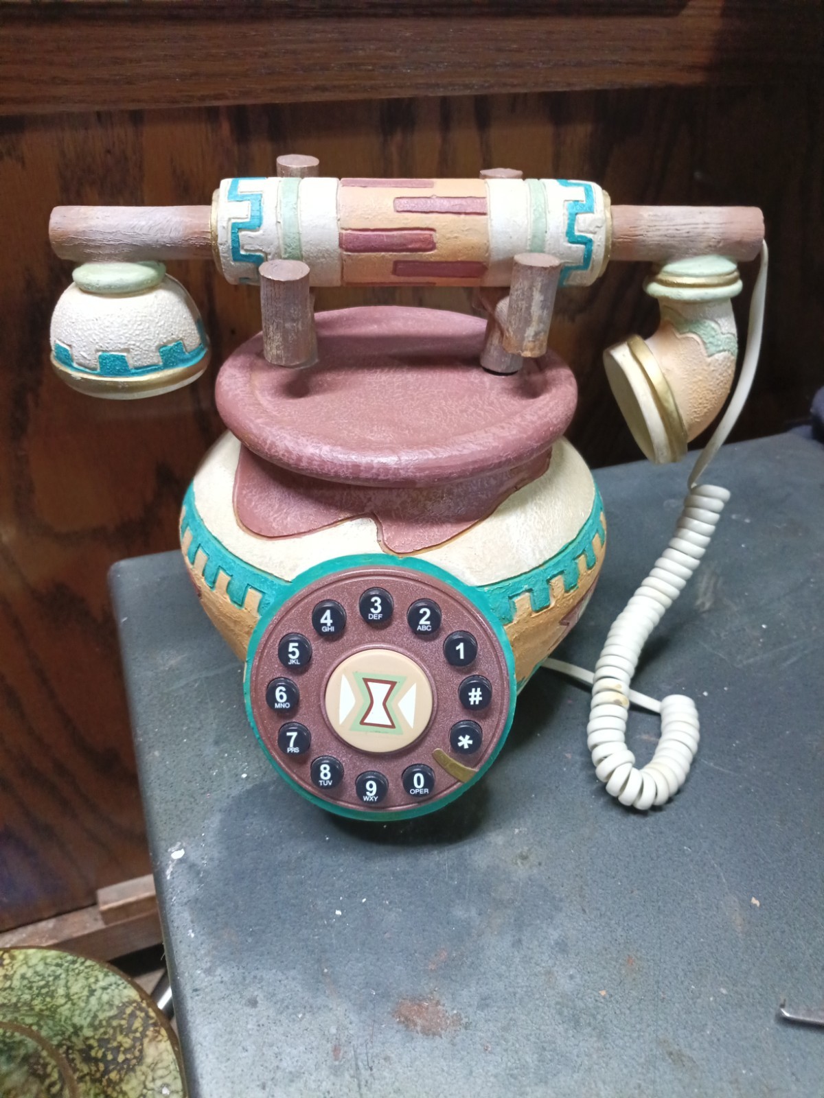 Vintage WMG 2007 Southwestern Novelty Telephone Faux Pottery Resin Push Button
