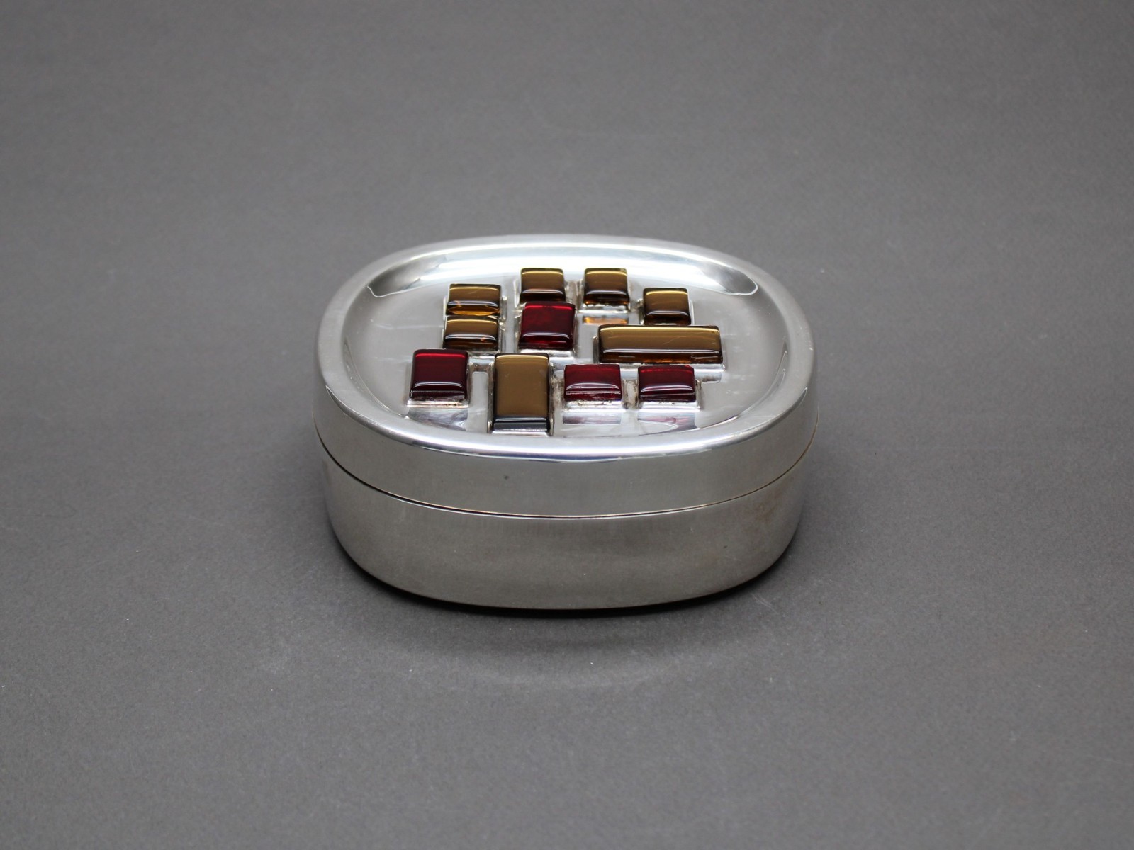 WMF Silverplate Box Geometric Cabochon Lid German MCM Design 1950s Vintage