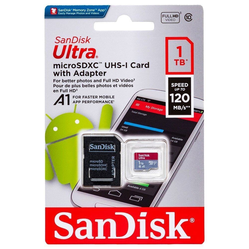 SanDisk Ultra 1TB Micro SD SDXC C10 A1 UHS-1 4K HD 120MB/s Memory Card - New