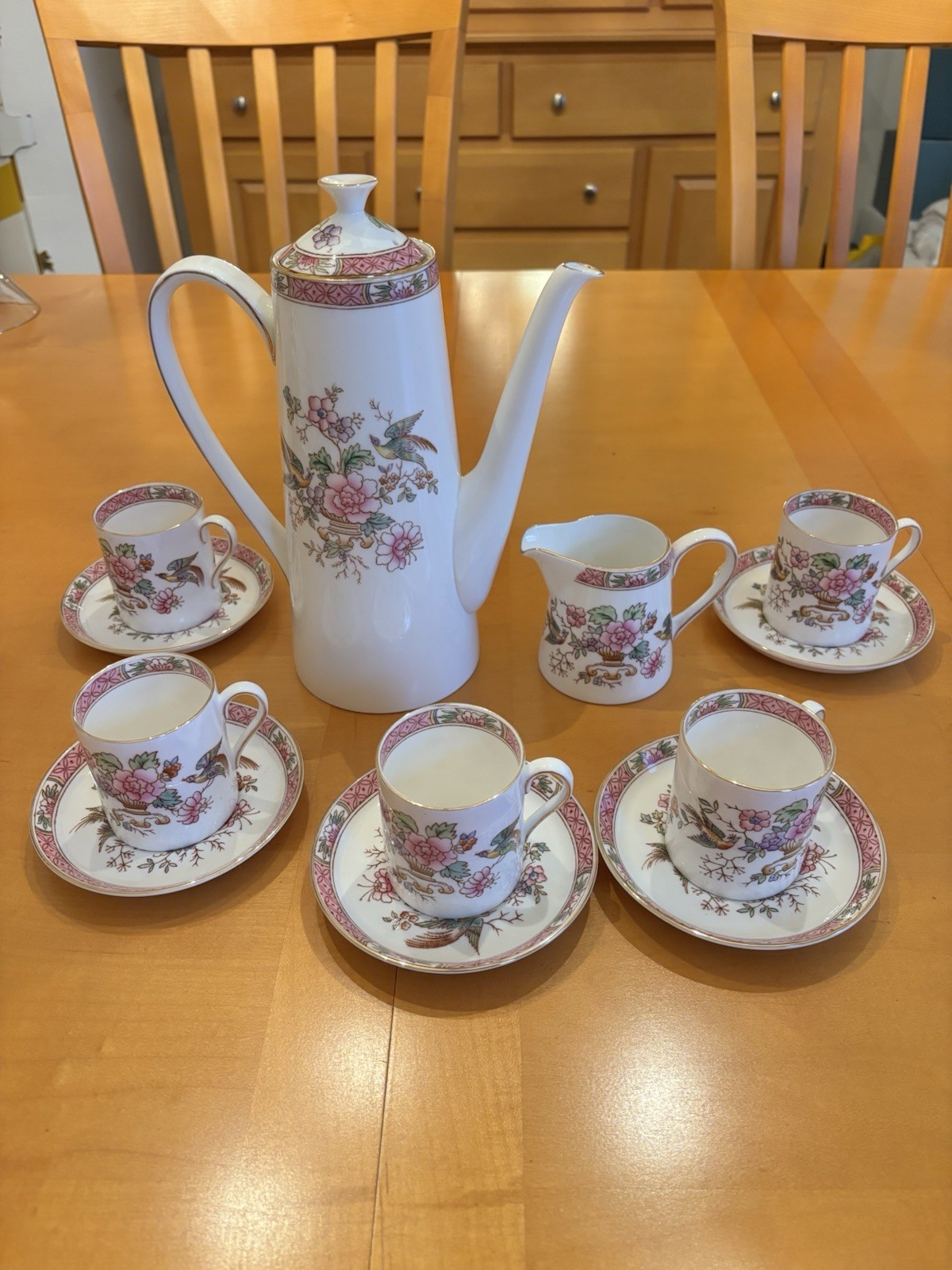 Royal Tuscan Bone China Demitasse Espresso Coffee/Tea   Pot 5 Cups/ Saucers Set