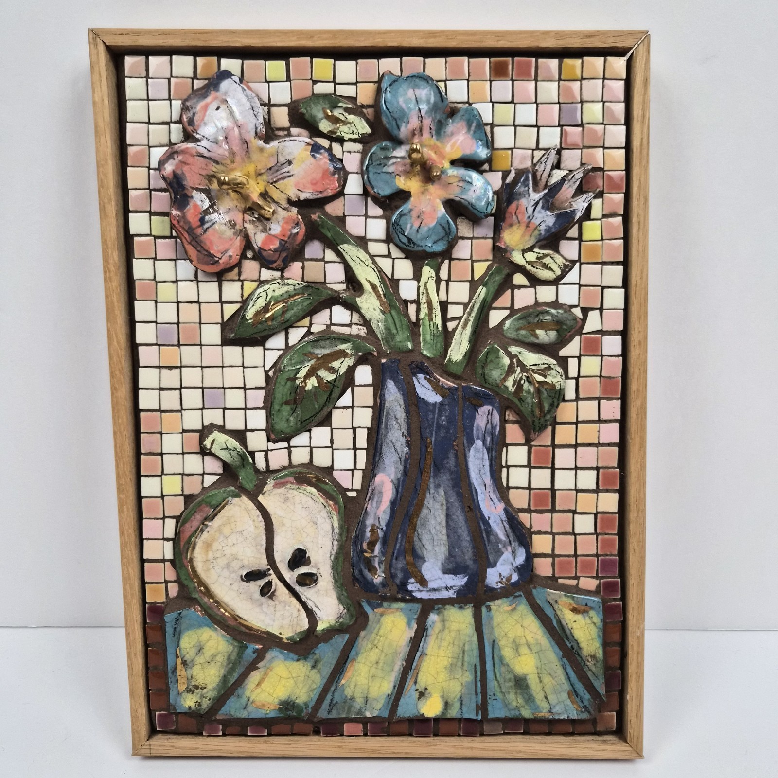 Barbara Kozero 2009 Mixed Media Mosaic Ceramic Relief Still Life Wall Art 15x11\