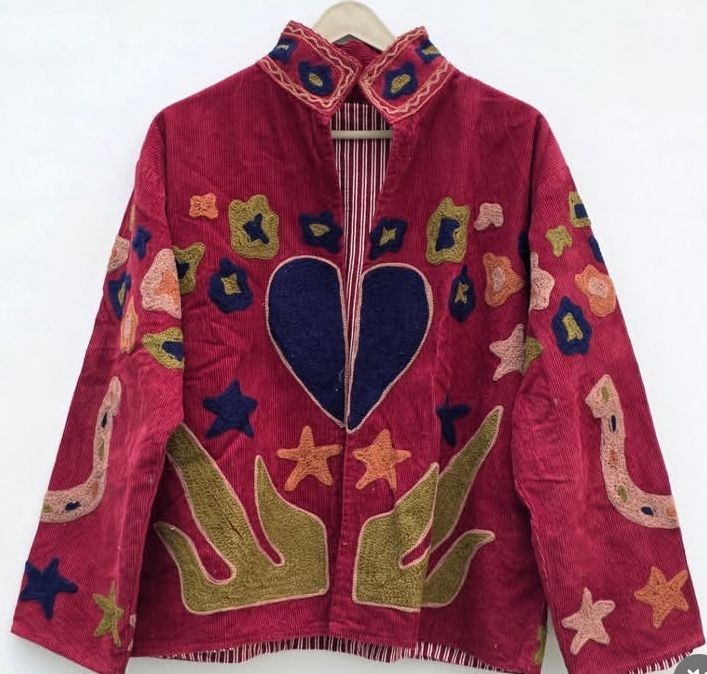 Boho Corduroy Embroidered Jacket Folk Art Heart Star Floral Hippie Gypsy Coat Boho Corduroy Embroidered Jacket Folk Art Heart Star Floral Hippie Gypsy Coat
