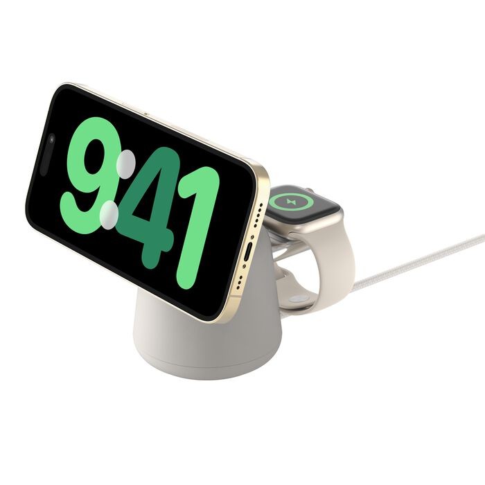 Belkin BoostCharge Pro 2-in-1 Wireless Charging Dock with MagSafe 15W - Sand